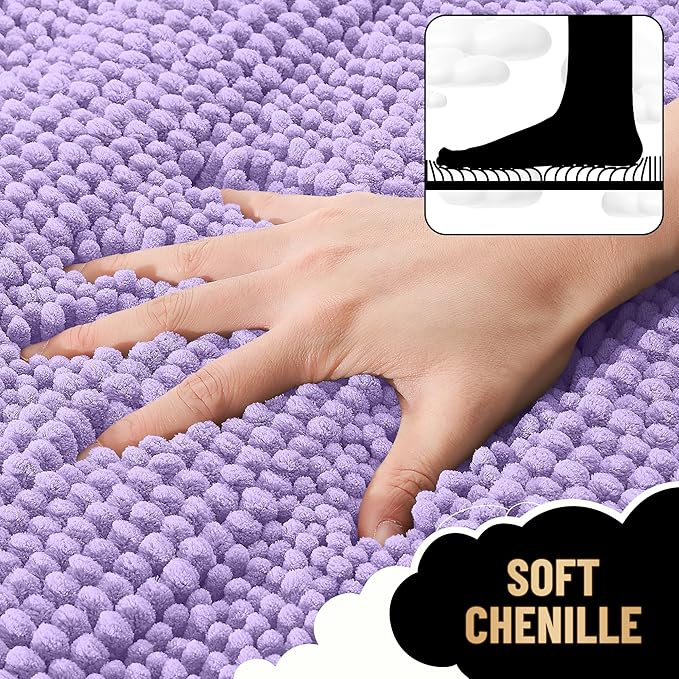 OLANLY Thick Bathroom Rugs 30x20, Extra Soft Absorbent Chenille Striped Bath Rugs, Rubber Backing, Machine Wash Dry, Bath Mats for Bathroom Floor, Tub and Shower, Home Decor Accessories, Lavender