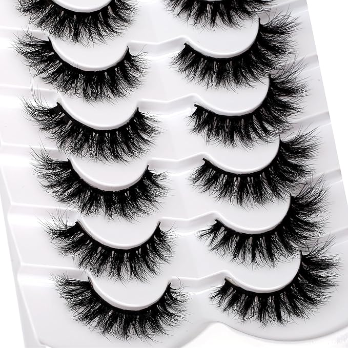 Pooplunch False Eyelashes Cat Eye Lashes Wispy Natural Extension Volume Soft Faux Mink Lash 8D Fake Eyelashes Strips 7 Pairs Pack