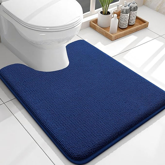 OLANLY Toilet Rugs U-Shaped 24x20, Extra Soft Absorbent Thick Memory Foam Contour Bathroom Rugs, Dry Quickly, Machine Washable, Non-Slip Toilet Bath Mat, Home Decor Accessories, Navy