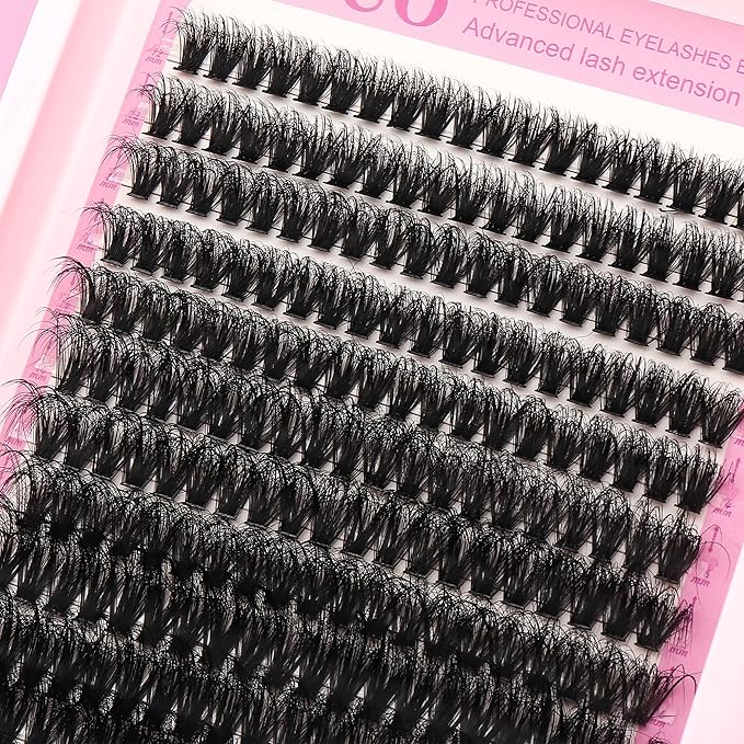Lash Clusters Kit with 2X Bond&Seal 3 Styles 760Pcs Clusters Lashes Extension Volume Soft Eyelash Extension Kit 80D+100D D Curl Wispy Natural DIY Individual Lash Clusters Kit Box for Beginners