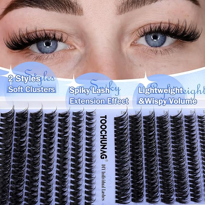 Wispy Lash Clusters Thick Eyelash Clusters 80D+100D Cluster Eyelash Extensions Spiky D Curly Lashes Clusters 266pcs DIY Cluster Lashes 10-18mm Volume Individual Eyelashes by TOOCHUNAG