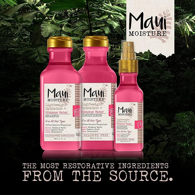 Maui Moisture Lightweight Hydration + Hibiscus Water Shampoo, Moisturizing Aloe Vera Shampoo Softens Curly Hair, Vegan & Sulfate-Free Surfactants, 13 Fl Oz (Pack of 2)