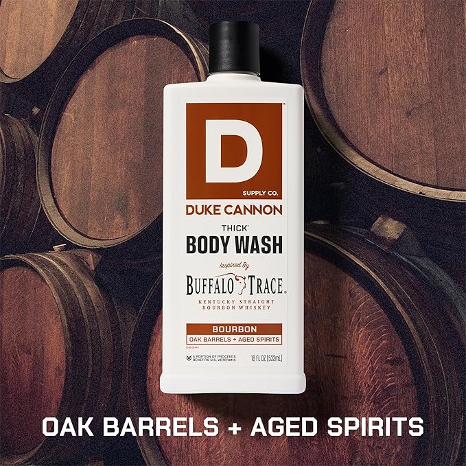 Duke Cannon Supply Co. Thick High Viscosity Body Wash - 3X Thicker, Cleansing Shower and Bath Gel, Mineral-Enriched Body Wash for Men - Big American Bourbon - Mens Body Scrub - Bourbon (18 oz)