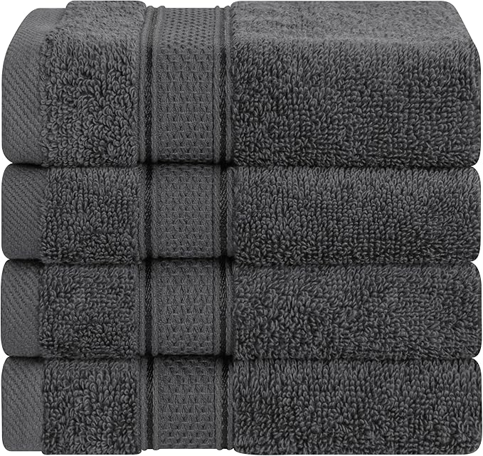 American Soft Linen Salem Washcloth Sets, 4 Piece Luxury 600 GSM 100% Cotton Washcloths for Bathroom, 13x13 inches Washrags Premium Quality Hand Face Towels, Dark Gray