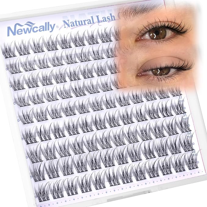 Natural Short Lash Clusters 9-12MM for Clean Eye Makeup Cluster Eyelash Extensions C-curly Wispy Eyelash Clusters Individual Lashes DIY Lash Extension at Home for Beginners by Newcally