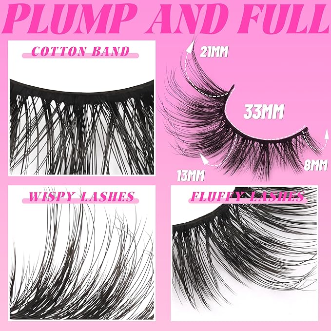 Veleasha Cat Eye Lashes Fluffy Crisscross Doll Eyelashes Wispy False Eyelashes Black Cotton Band 3D Effect Lashes 8-21MM 10 Pairs Pack (6D32)