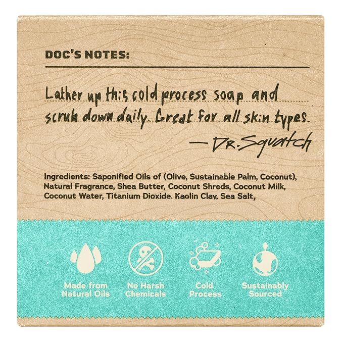 Dr. Squatch Natural Bar Soap for Men - Cold Process Soap with No Harsh Chemicals - Coconut Castaway (5 oz, 3-Pack)