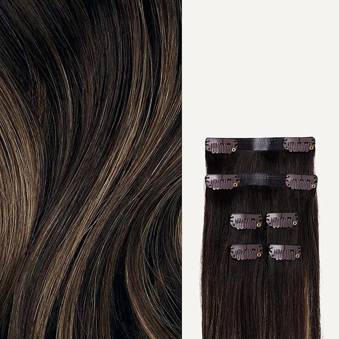 Luxy 100% Remy Human Hair Extensions for Thin Hair Thinning Hair Fill-Ins – 6 Seamless Wefts Multi-Dimensional Color Blend - Natural-Looking Volume & Coverage 80 grams 16" Mocha Bronde Balayage