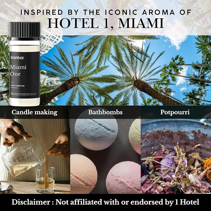 Scentia Miami One Luxury Diffuser Oil Inspired by The 1 Hotel Miami Beach- 50 ml 1.69 fl oz - Essential Oil Blend Sandalwood, Cedar & Lemon Notes for Aromatherapy Diffusers Humidifiers