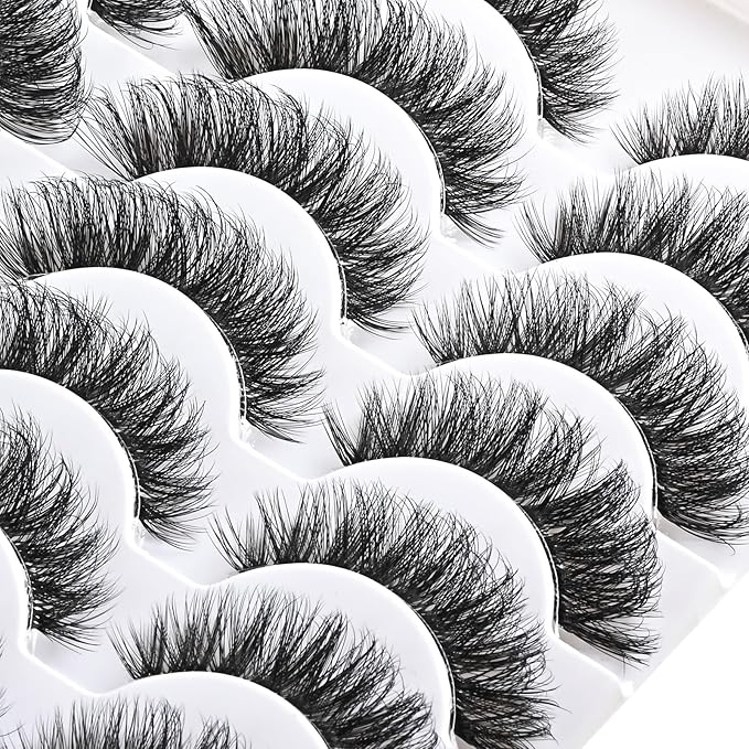Lashes False Eyelashes Natural Wispy Fake Lash Strips 40D Strip Lash Clusters Cat Eye Volume Mink Eyelash Pack Fluffy Eye Lashes Natural Look Short Cateye Full Pestañas Sets by FenBair