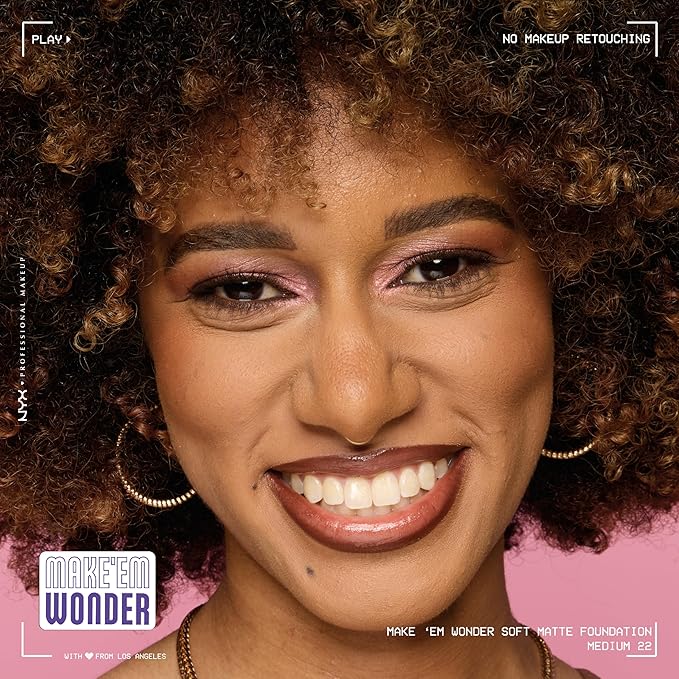 NYX PROFESSIONAL MAKEUP Make 'Em Wonder Liquid Foundation, 24HR Foundation Makeup With A Soft Matte Finish, Buildable Full Coverage - 22 Medium