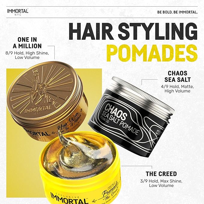 Immortal NYC The Creed Hair Pomade - Strong Hold, Max Shine, All Natural Water-Based Pomade for Men, No Residue, All Hair Types