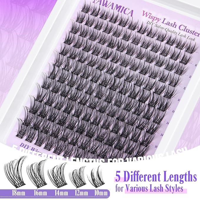 Yawamica Lash Extension Kit Wispy Lash Clusters Kit 10-18mm Cluster Eyelash Extensions D Curly Individual Lashes Medium Volume Cluster Lashes DIY Lash Kit with Bond and Seal and Lash Tweezers