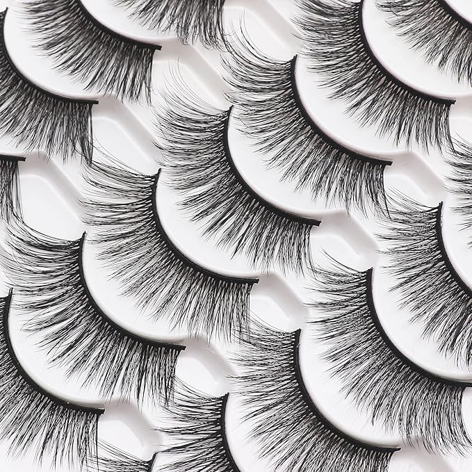 Losha Eyelashes Natural Look Faux Mink Lashes Pack Handmade Wispy False Eyelashes 14 Pairs Eye Lashes (F61)