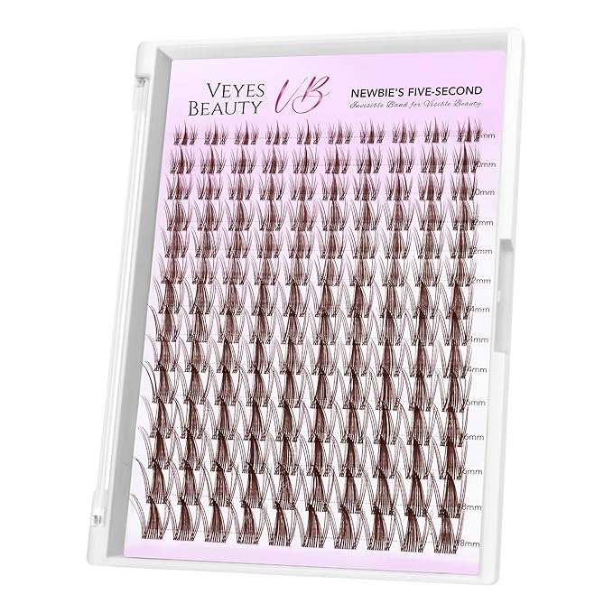 VEYESBEAUTY Brown Manga Lash Clusters Eyelash Extensions Thin & Invisible Band DIY Individual False Eyelashes Newbie's Five-Second Series Wispy Lash Tray for Self-application, Lash 8-18mm Mixed Length