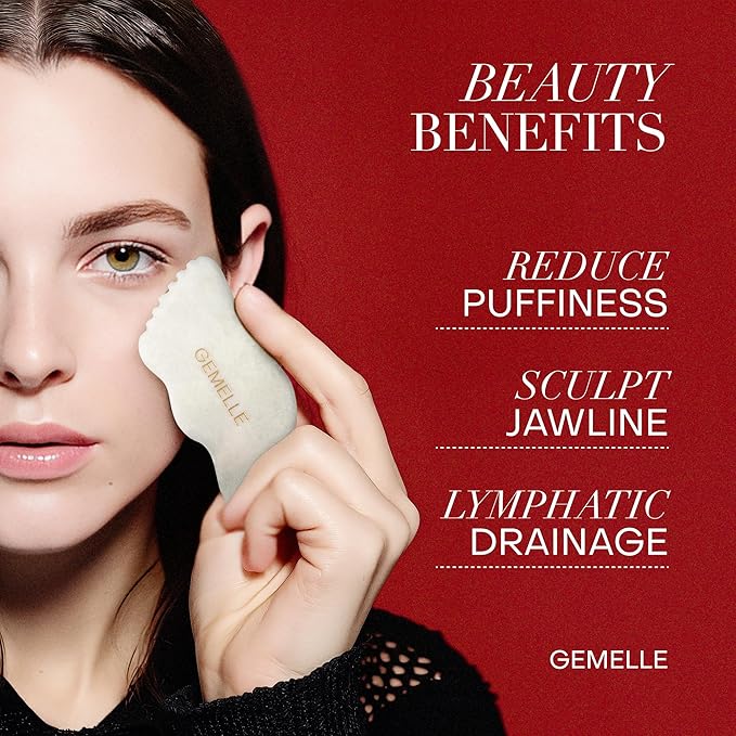 GEMELLE White Jade Gua Sha Tool | 10x Award Winner | Pure Jade Gua Sha Stone, Face Sculpting Tool, Gua Sha Facial Tools, Lymphatic Massage, Body Gua Sha Tool, Guasha Tool for Face | Gifts for Women