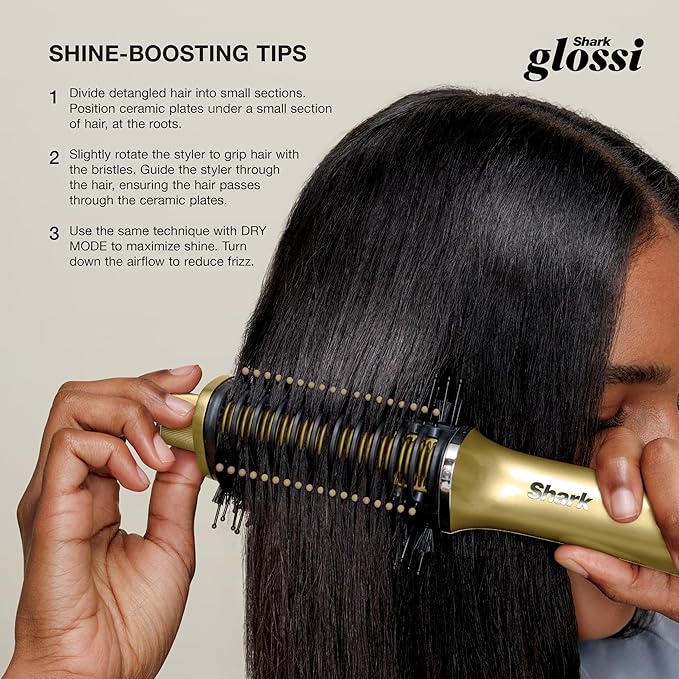 Shark Glossi 2-in-1 Hot Tool and Air Glosser, Ultra-Fast, Ultra-Glossy Blowouts at-Home, Heat-Controlled Ceramic, Curly, Coily, and Color Friendly, Liquid Gold, HT302GD