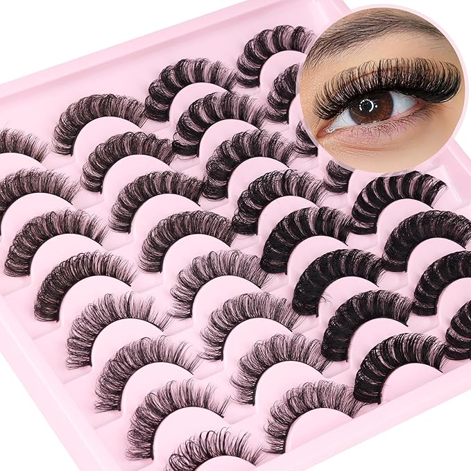 Russian Strip Lashes D Curly False Eyelashes Wispy 4 Styles Fake Eyelashes Natural Russian Eyelashes Fuzzy Mink Lashes that Look Like Extensions 16 Pairs ALICROWN