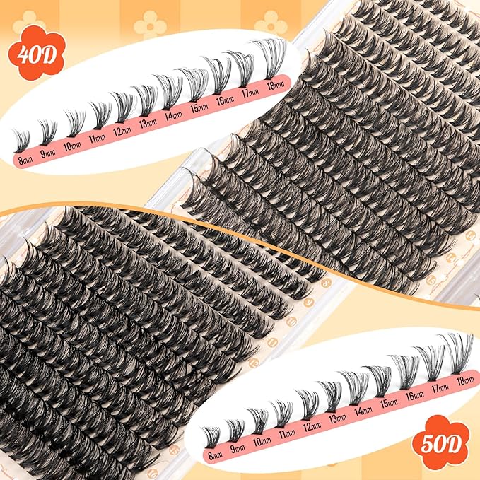 calphdiar Lash Clusters Wispy Eyelash Clusters 480PCS 40D+50D Individual Lashes Clusters D-curly Cluster Eyelash Extensions 8-18mm DIY Natural Volume Lash Extension for Beginners