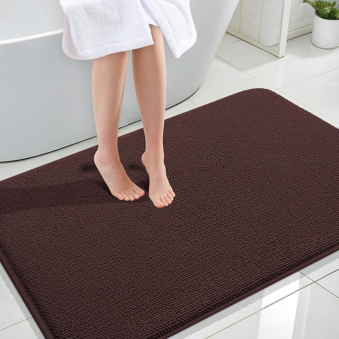 OLANLY Thick Memory Foam Bath Mat Rug 47x32, Extra Soft Absorbent Bathroom Rug, Quick Dry Bath Mats, Non-Slip, Machine Washable Carpet for Bathroom, Tub and Shower, Home Decor Accessories, Brown