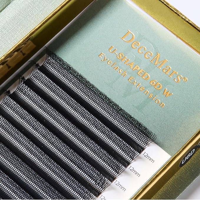 DeceMars U Shaped 6D Eyelash Extensions Premade Fan Russian Volume Crisscross Eyelashes Natural Soft Handwoven False Eye Lashes Double W Lashes Mesh Wispy Clusters (Matte Black-0.07mm-L+, 14mm)