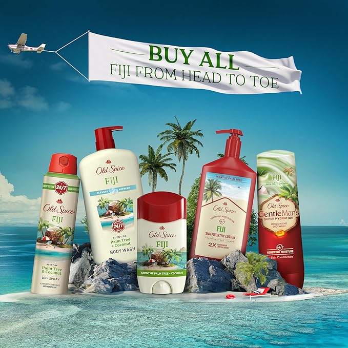 Old Spice Dry Feel Antiperspirant Deodorant for Men, 24/7 Freshness, 24/7 Sweat & Odor Protection, Gentle on Skin with Skin Conditioners, Fiji with Palm Tree + Coconut Scent, 2.6 oz (Pack of 2)