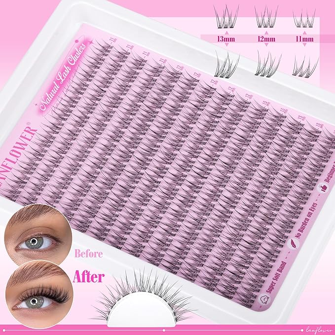Natural Lash Clusters Kit Wispy Lash Extension Kit Bandless Eyelash Extension Kit C Curved Eyelash Clusters Soft and Lightweight Individual Lashes 168pcs Cluster Eyelash Extensions Kit by Lanflower