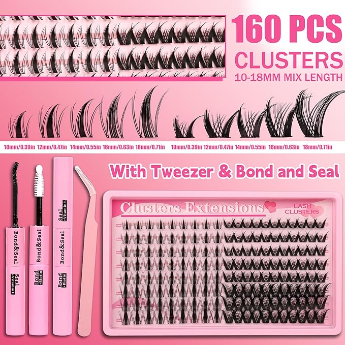 Gmagictobo Manga Lash Clusters Kit Spiky Lashes Clusters Fairy Lash Clusters Wet-Look Anime Lashes Pack 168 Pcs C/D Curl Individual Lashes Lash Bond and Seal Lash Tweezers