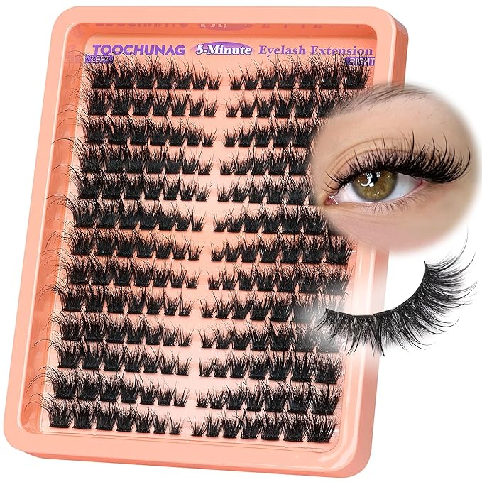 Wispy Lash Clusters 182pcs Eyelashes Clusters Left&Right Cluster Eyelash Extensions Thick CD Curly Individual Lashes Clusters 9-20mm DIY Fairy Lash Extension at Home by TOOCHUNAG