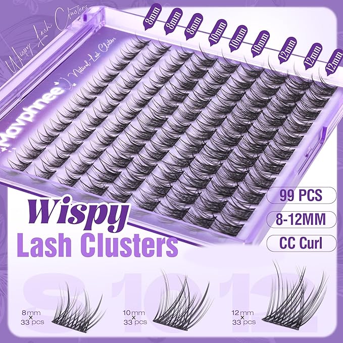 Natural Lash Clusters 8MM 10MM 12MM Eyelash Clusters Short Wispy DIY Spider Lash Extensions CC Curve Individual Lashes Fluffy Cluster Eyelash Extensions for Clean Girl & No Makeup