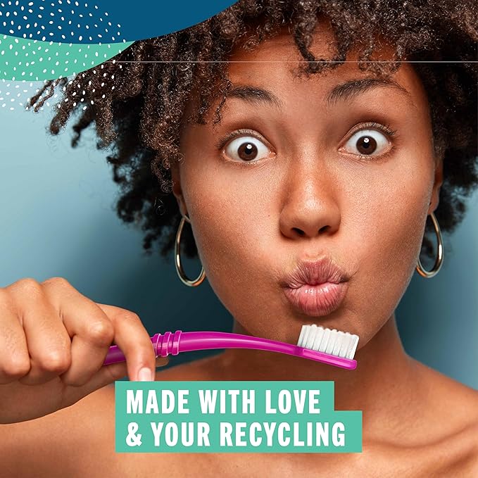 Preserve Eco Friendly Adult Toothbrushes, Made in The USA from Recycled Plastic, Ultra Soft Bristles, Paperboard Package, Colors Vary, 6 Count (Soft)