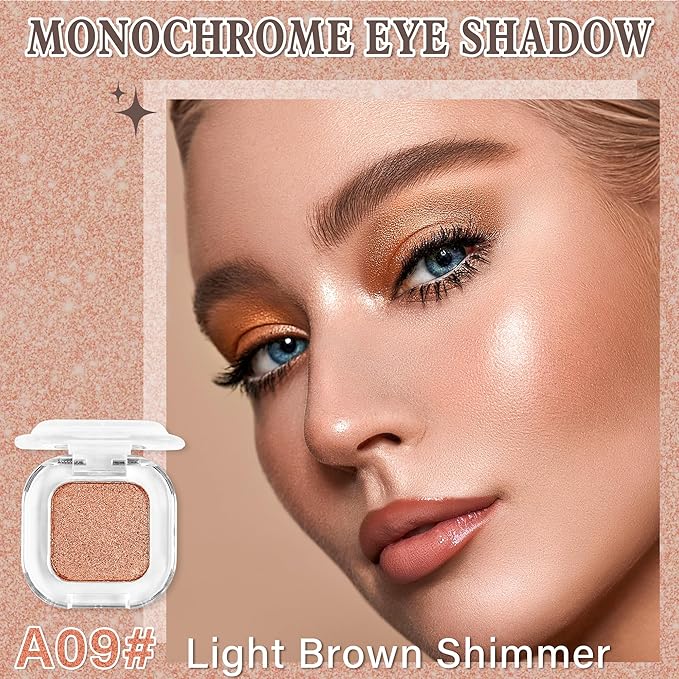 Light Brown Shimmer Single Eyeshadow Makeup Powder Palette，High Pigment Blendable Formula Eye Make-up，Neutral Eye Shadow，sombras para ojos，Longwear Waterproof，Vegan & Cruelty-Free，Eyeshadow Gift