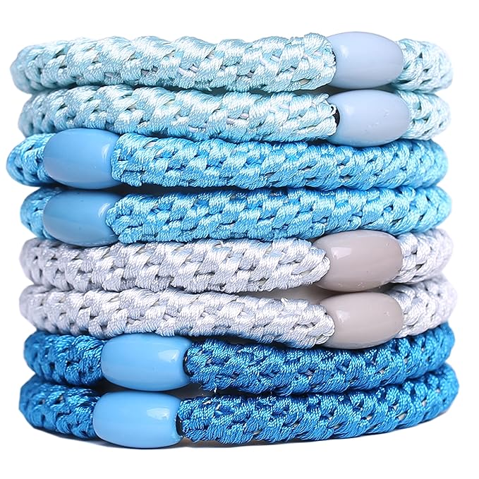 J.CARP 8Pcs Mixed color Hair Ties for Women Girls, Elastics Hair Bands Ponytail Holders, No Damage No Crease Hair Elastics, Perfect for Girls and Women with Thick or Curly Hair, Style 10