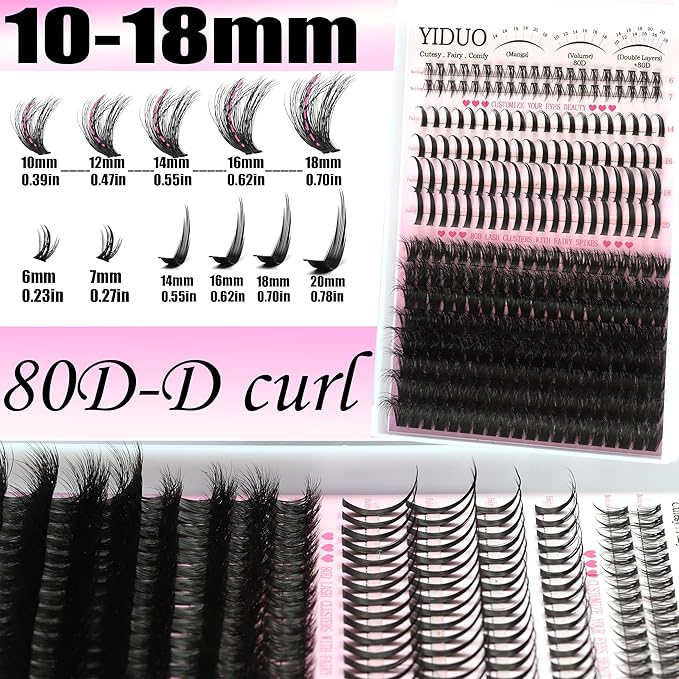 Lash Clusters Kit with Spikes Bottom clusters Eyelash Extensions 808Pcs with 2X Bond&Seal 60D/80D/100D 3D Volume D Curl Wispy DIY Individual Lashes Large Pack for Beginners Choice