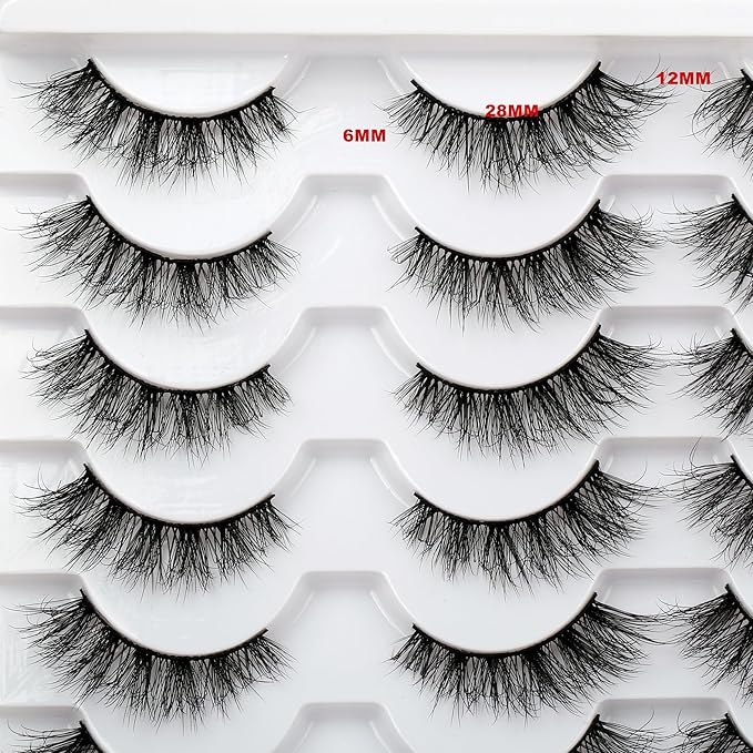 Pooplunch False Eyelash Strips Natural Crossed Cat Eye Lashes Fluffy Volume Wispy C-Curly Faux Mink Fake Eyelashes 14 Pairs Pack