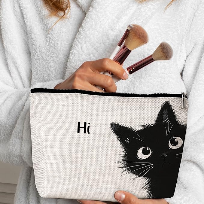 GREOXG Hi Black Cat Makeup Bag, Small Travel Cosmetic Bag with Zipper, Cute Makeup Pouch Gift Ideas for Women Teen Girls Friends Mom Sisters Teacher Birthday Christmas Wedding Graduation-E06