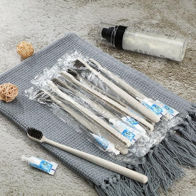 Uiifan 100 Sets Disposable Toothbrushes with Toothpaste Bulk Individually Wrapped Travel Toothbrush Kit Soft Bristle Tooth Brushes Homeless Supplies for Hotel Shelter Nursing Home Charity Donation