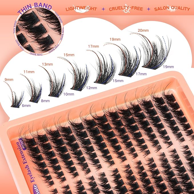 Wispy Lash Clusters 182pcs Eyelashes Clusters Left&Right Cluster Eyelash Extensions Thick CD Curly Individual Lashes Clusters 9-20mm DIY Fairy Lash Extension at Home by TOOCHUNAG