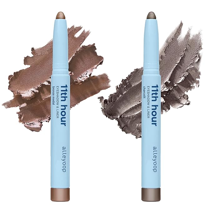 ALLEYOOP 11th Hour Cream Eyeshadow & Liner Stick Bundle – Bronze Medal (Shimmer) & Charcolit (Shimmer) -Waterproof, Smudge-Proof, Crease-Proof Eyeshadow for Over 11 Hours