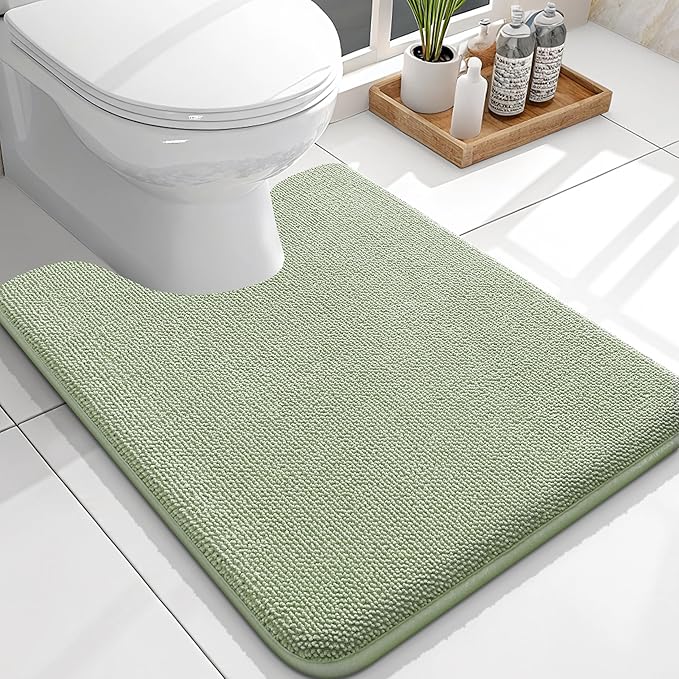 OLANLY Toilet Rugs U-Shaped 24x20, Extra Soft Absorbent Thick Memory Foam Contour Bathroom Rugs, Dry Quickly, Machine Washable, Non-Slip Toilet Bath Mat, Home Decor Accessories, Sage Green