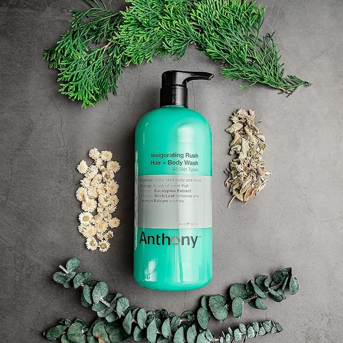 Anthony Alcohol Free Deodorant 2.5 Fl Oz, and Anthony Invigorating Rush Hair and Body Wash, 32 Fl Oz