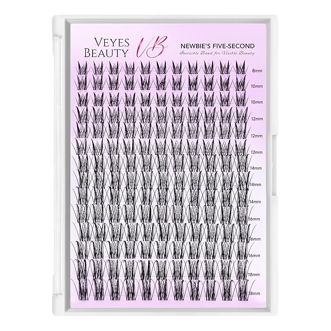 VEYESBEAUTY Lash Clusters Eyelash Extensions Thin & Invisible Band DIY Individual False Eyelashes Newbie's Five-Second Series Wispy Lash Tray for Self-application, Sylph Lashes 8-18mm Mixed Length