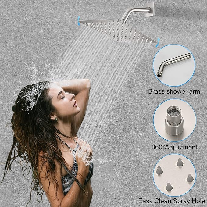 YCAIKOI Brushed Nickel Shower System, 8 Inch High Pressure Rain Shower with Handheld, Wall Mount Shower Faucet Set for Bathroom, Rough-in Valve Body and Trim Included