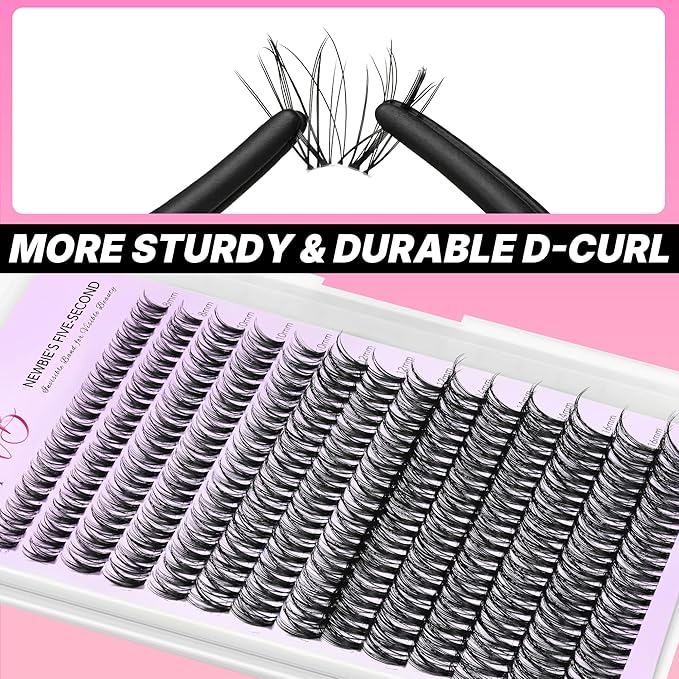 VEYESBEAUTY Lash Clusters Individual Eyelash Extensions Thin & Invisible Band DIY False Eyelashes for Self-application Newbie's Five-Second Series Wispy Lash Tray, Ribbon 8-16mm Mixed Length
