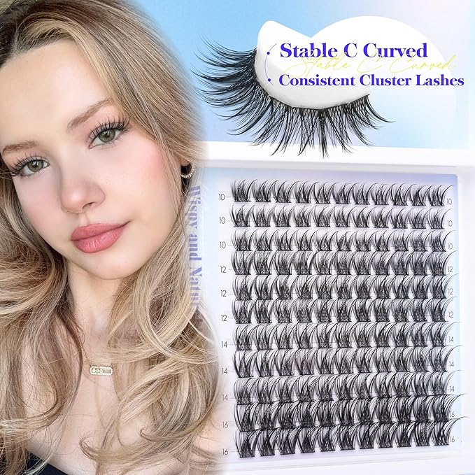 Natural Lash Clusters Kit Wispy Lash Extension Kit 10-16mm Eyelash Clusters C Curved Cluster Eyelash Extensions Long-lasting Eyelash Extension Kit with Lash Bond and Seal, Lash Remover by Lanflower