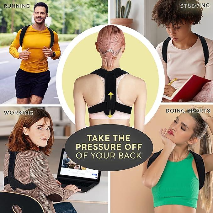 Neck Stretcher & Posture Corrector for Women and Men, Cervical Traction for Spine Alignment, Adjustable Upper Back Brace & Elastic Support for Shoulder Back Pain Relief (Dark Blue)