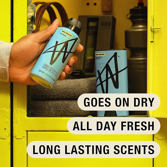 Jake Paul Wave Breaker Body Spray for Men By W, Odor Blocking Body Deodorant, Long Lasting Protection, 3.4 fl oz