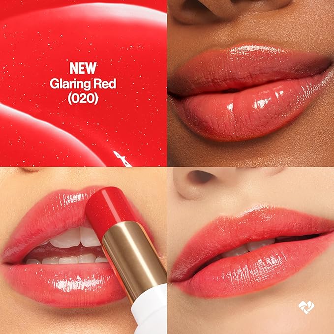 REVLON Super Lustrous Glass Shine Balm, Hydrating Tinted Lip Balm with Hyaluronic Acid, Aloe & Rose Quartz, Light-Medium Red Lipstick, NEW Shade, 020 Glaring Red, 0.11 oz