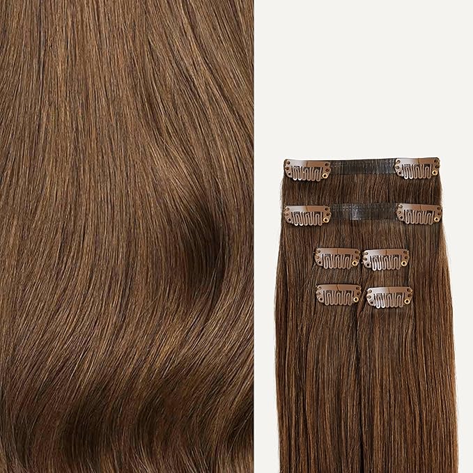 Luxy 100% Remy Human Hair Extensions for Thin Hair Thinning Hair Fill-Ins – 6 Seamless Wefts Multi-Dimensional Color Blend - Natural-Looking Volume & Coverage 95 grams 20" Chestnut Brown Thinning