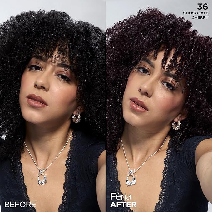 L'Oreal Paris Feria Multi-Faceted Shimmering Permanent Hair Color, 36 (Chocolate Cherry) Deep Burgundy Brown, Pack of 2 Hair Dye Kit